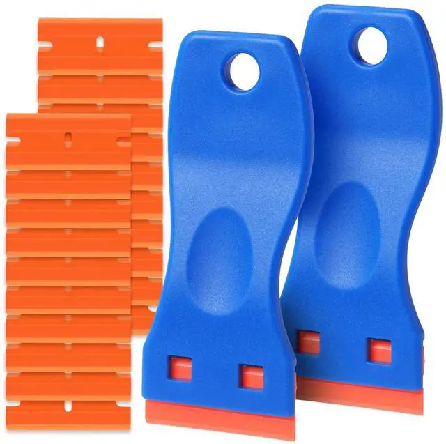 Main image of Plastic Razor Blade Scraper Tool, 2 Pcs Razor Scraper with 20 Pcs Plastic Blades, Cleaning Scraper Remover for Removal Floor Stove Scraping Labels and Decals Sticker on Car Window Glass