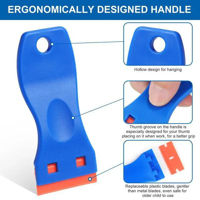 Alt view image 3 of 7 - Plastic Razor Blade Scraper Tool, 2 Pcs Razor Scraper with 20 Pcs Plastic Blades, Cleaning Scraper Remover for Removal Floor Stove Scraping Labels and Decals Sticker on Car Window Glass
