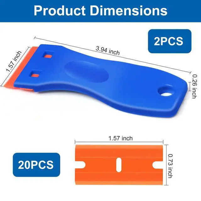 Alt view image 2 of 7 - Plastic Razor Blade Scraper Tool, 2 Pcs Razor Scraper with 20 Pcs Plastic Blades, Cleaning Scraper Remover for Removal Floor Stove Scraping Labels and Decals Sticker on Car Window Glass