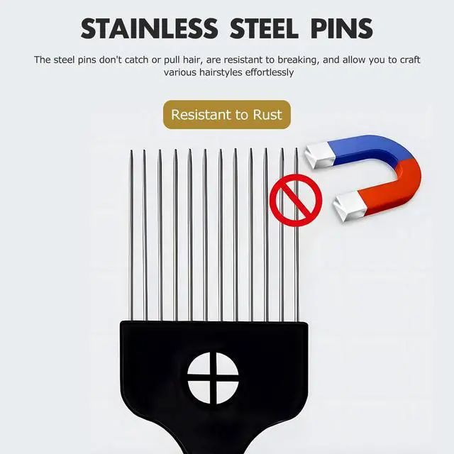 Alt view image 6 of 7 - 3-Piece Stainless Steel Afro Hair Pick Set, Fist Design for Men & Women, Perfect for Natural Curly Afro Hair, Essential Hairdressing Styling Tool