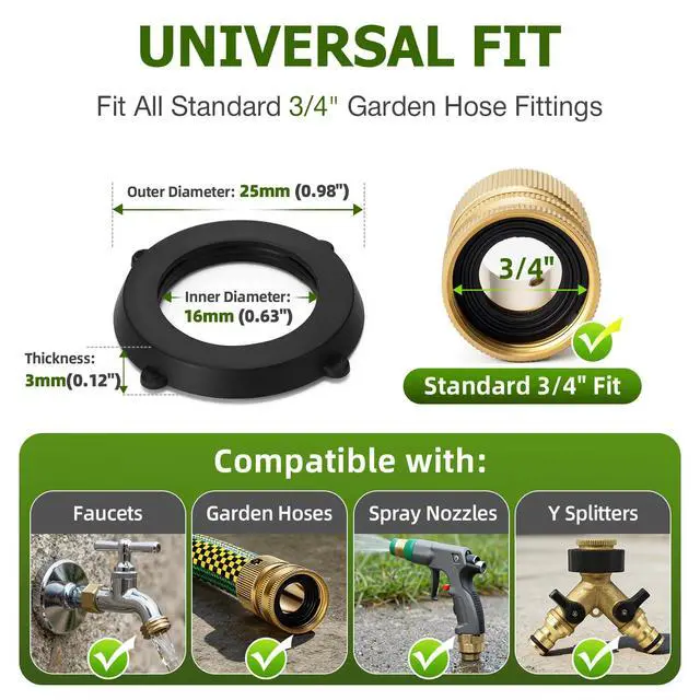 Alt view image 3 of 7 - 30 Pack Garden Hose Washers with Self-Locking Tabs - Heavy Duty Rubber Seals for 3/4" Hose Fittings, Stay-in-Place Design Prevents Falling Out & Leaks, Black