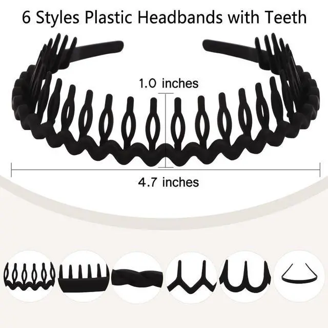 Alt view image 2 of 7 - 12Pcs Black Headbands for Women with Teeth Plastic Head Bands for Women's Hair Non Slip Comb Skinny Zig Zag Headbands Fashion Hair Accessories for Women Men Teen Girls