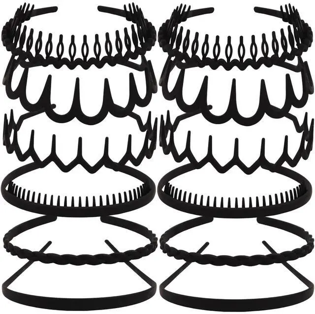 Main image of 12Pcs Black Headbands for Women with Teeth Plastic Head Bands for Women's Hair Non Slip Comb Skinny Zig Zag Headbands Fashion Hair Accessories for Women Men Teen Girls