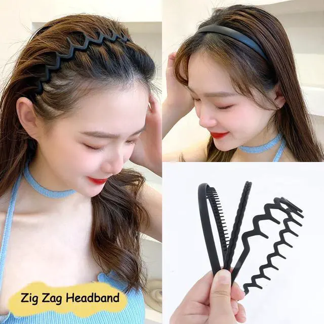 Alt view image 3 of 7 - 12Pcs Black Headbands for Women with Teeth Plastic Head Bands for Women's Hair Non Slip Comb Skinny Zig Zag Headbands Fashion Hair Accessories for Women Men Teen Girls
