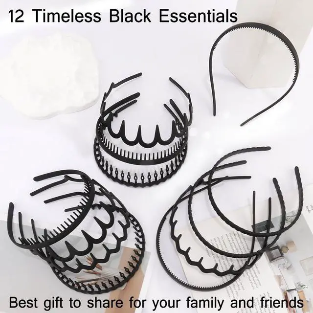 Alt view image 7 of 7 - 12Pcs Black Headbands for Women with Teeth Plastic Head Bands for Women's Hair Non Slip Comb Skinny Zig Zag Headbands Fashion Hair Accessories for Women Men Teen Girls