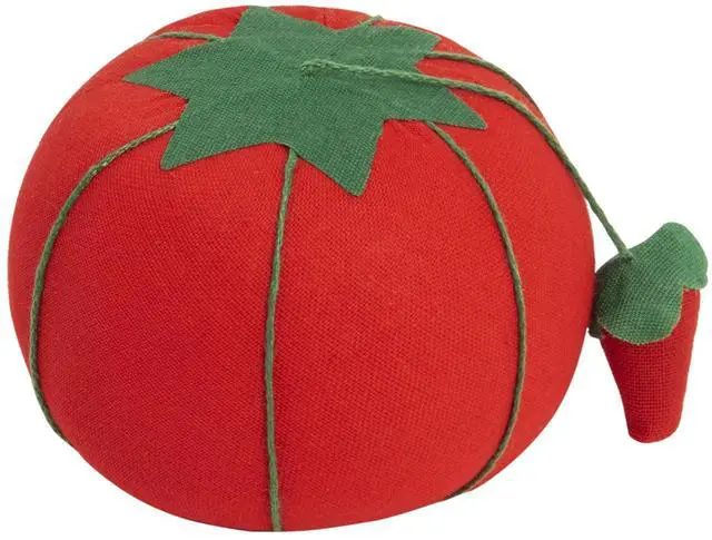Main image of 4 Tomato Pin Cushion with Strawberry Emery, Sewing Holder | Keep pins organized and sharp with a classic tomato cushion plus built-in strawberry emery sharpener