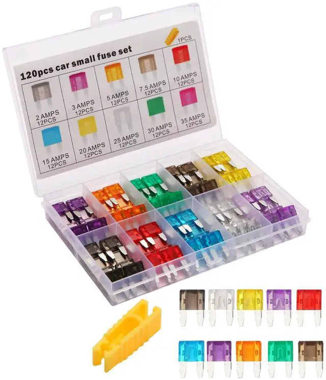 Main image of 120 Pieces Mini Fuse Kit, Car Fuse Assortment Kit, Mini Blade Fuses Automotive for Car, RV, Truck, Marine, Motorcycle, Auto Accessories(2A/3A/5A/7.5A/10A/15A/20A/25A/30A/35A)