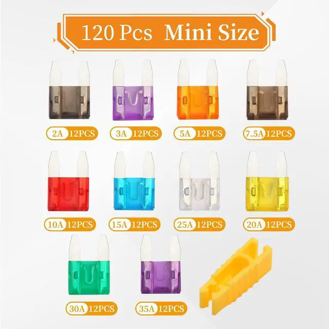 Alt view image 2 of 7 - 120 Pieces Mini Fuse Kit, Car Fuse Assortment Kit, Mini Blade Fuses Automotive for Car, RV, Truck, Marine, Motorcycle, Auto Accessories(2A/3A/5A/7.5A/10A/15A/20A/25A/30A/35A)