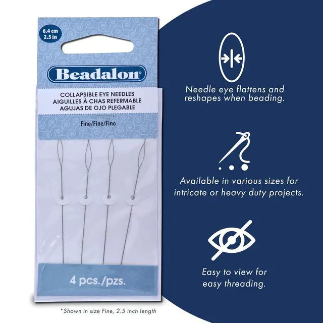 Alt view image 3 of 7 - Collapsible Eye Beading Needles, Medium 0.36 mm / .014 inches Diameter, 2.5 inches Length, 4 pc