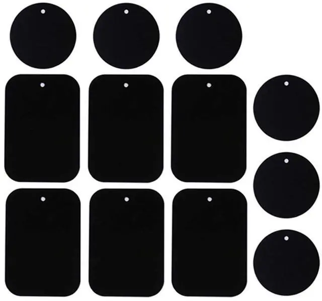 Main image of Smartphones Metal Plate 12 Pack for Phone Car Mount Holder Cradle with 3M Adhesive (Compatible with Magnetic Mounts) - 6 Rectangle and 6 Round, Black