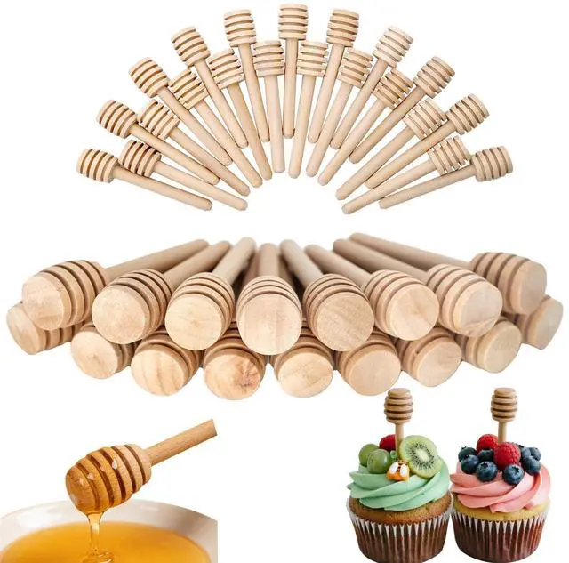 Main image of 42Pcs Mini Wooden Honey Dipper Stick, 3inch Honey Stirrers | Honey Comb for Jar Dispense Drizzle and Cake Pop, Lollipop Treat Sticks