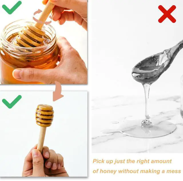 Alt view image 7 of 7 - 42Pcs Mini Wooden Honey Dipper Stick, 3inch Honey Stirrers | Honey Comb for Jar Dispense Drizzle and Cake Pop, Lollipop Treat Sticks