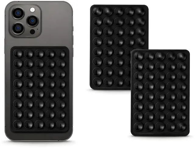 Main image of 2 Pack Silicone Double-Sided Suction Grip 40 Cups per Side, Strong Hold for iPhone, Galaxy, Pixel, Android Hands-Free for Selfies & Videos (Black)