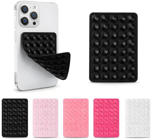 Alt view image 2 of 7 - 2 Pack Silicone Double-Sided Suction Grip 40 Cups per Side, Strong Hold for iPhone, Galaxy, Pixel, Android Hands-Free for Selfies & Videos (Black)