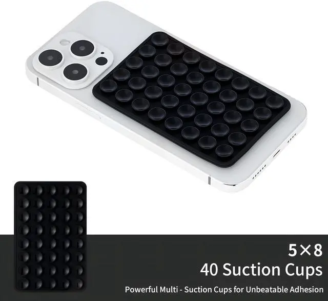 Alt view image 4 of 7 - 2 Pack Silicone Double-Sided Suction Grip 40 Cups per Side, Strong Hold for iPhone, Galaxy, Pixel, Android Hands-Free for Selfies & Videos (Black)