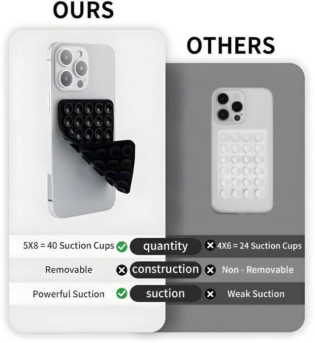 Alt view image 6 of 7 - 2 Pack Silicone Double-Sided Suction Grip 40 Cups per Side, Strong Hold for iPhone, Galaxy, Pixel, Android Hands-Free for Selfies & Videos (Black)