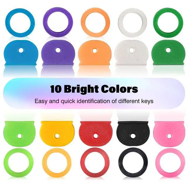 Alt view image 2 of 7 - 20 Pack Key Color Caps Covers Tags, Soft Rubber Key Identifiers, Plastic Key Toppers for Standard Flat Organization House Key (Not Suitable for Odd-Shaped Keys), 10 Colors, 2 Styles