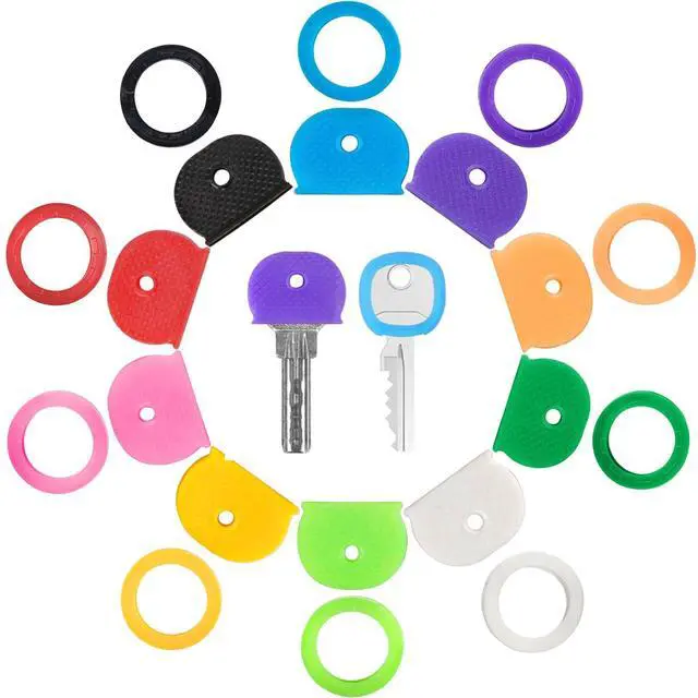 Main image of 20 Pack Key Color Caps Covers Tags, Soft Rubber Key Identifiers, Plastic Key Toppers for Standard Flat Organization House Key (Not Suitable for Odd-Shaped Keys), 10 Colors, 2 Styles
