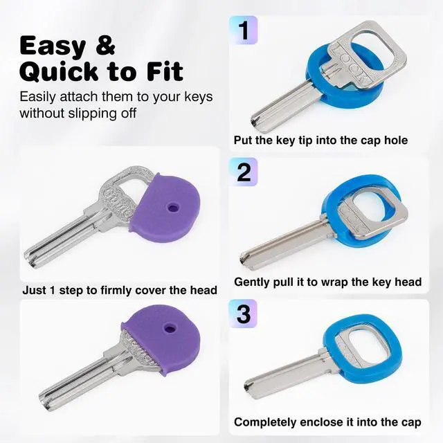Alt view image 6 of 7 - 20 Pack Key Color Caps Covers Tags, Soft Rubber Key Identifiers, Plastic Key Toppers for Standard Flat Organization House Key (Not Suitable for Odd-Shaped Keys), 10 Colors, 2 Styles
