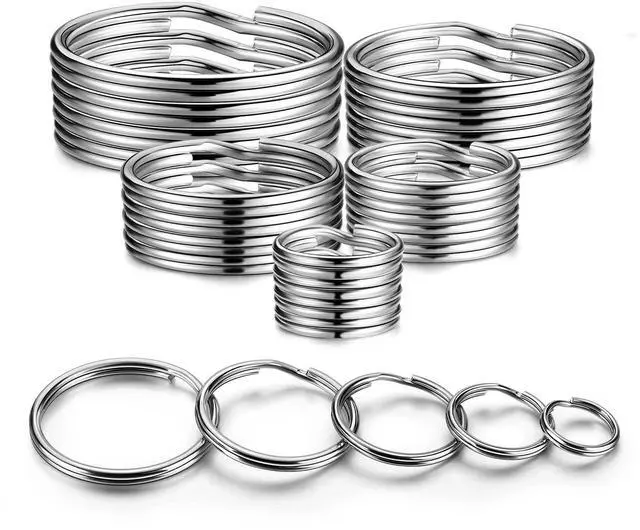 Main image of Split Key Ring Circle Assorted, Metal Keyring Durable in 5 Sizes (Small 1/2 inch, 3/4 inch,1 inch, 1.25 inch, Large 1.38 inch), for Dog Pet Collar DIY Tag Jewelry Car Key (Sliver, Alloy Steel)