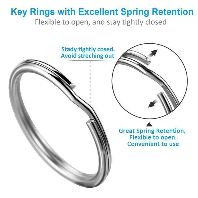 Alt view image 4 of 7 - Split Key Ring Circle Assorted, Metal Keyring Durable in 5 Sizes (Small 1/2 inch, 3/4 inch,1 inch, 1.25 inch, Large 1.38 inch), for Dog Pet Collar DIY Tag Jewelry Car Key (Sliver, Alloy Steel)