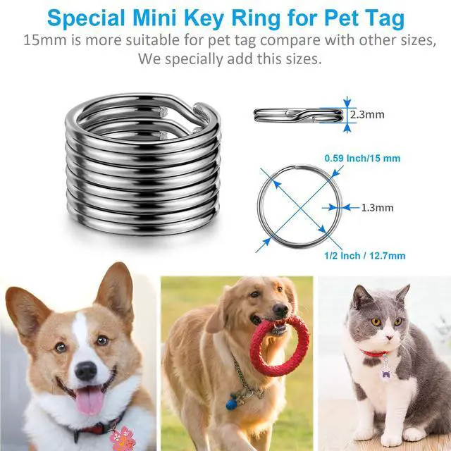 Alt view image 6 of 7 - Split Key Ring Circle Assorted, Metal Keyring Durable in 5 Sizes (Small 1/2 inch, 3/4 inch,1 inch, 1.25 inch, Large 1.38 inch), for Dog Pet Collar DIY Tag Jewelry Car Key (Sliver, Alloy Steel)