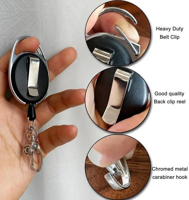 Alt view image 2 of 7 - Retractable Badge Reel with Claw Clasp and Clip for Id Card Holders (2Pack)