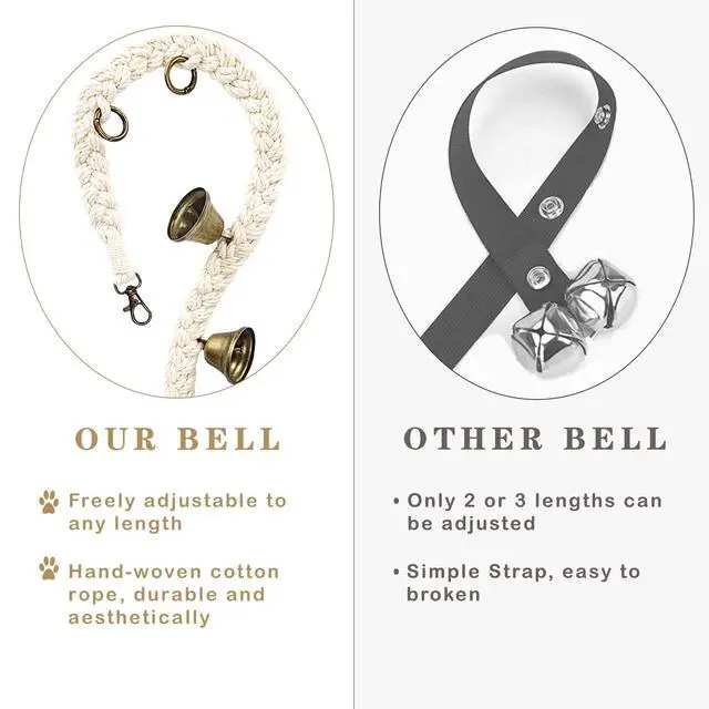 Alt view image 5 of 6 - Dog Bells to Go Outside, Cotton Handwoven Potty Training Bell | Dog Doorbell with 6 Extra Loud Bells for Dog Training, Adjustable Hanging Door Bell for Small Medium Large Dogs