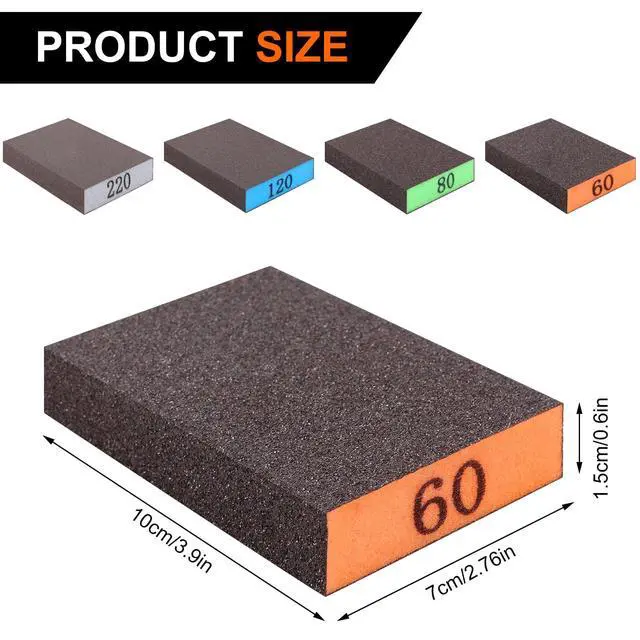 Alt view image 2 of 7 - 8-Pack Sandpaper Block, Four Grits Per Pack 60/80/120/220, Washable and Reusable Handmade Sanding Sponge, Drywall Sandpaper Blocks for Wooden Drywall Sheetrock and Metal Glazing