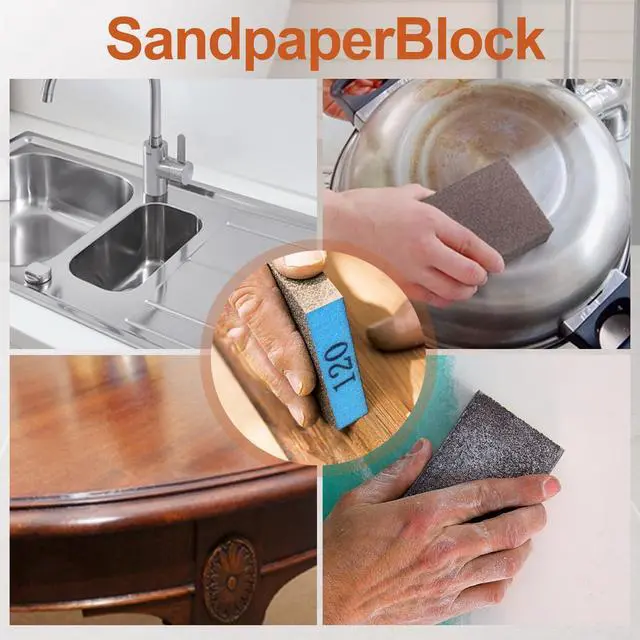Alt view image 6 of 7 - 8-Pack Sandpaper Block, Four Grits Per Pack 60/80/120/220, Washable and Reusable Handmade Sanding Sponge, Drywall Sandpaper Blocks for Wooden Drywall Sheetrock and Metal Glazing