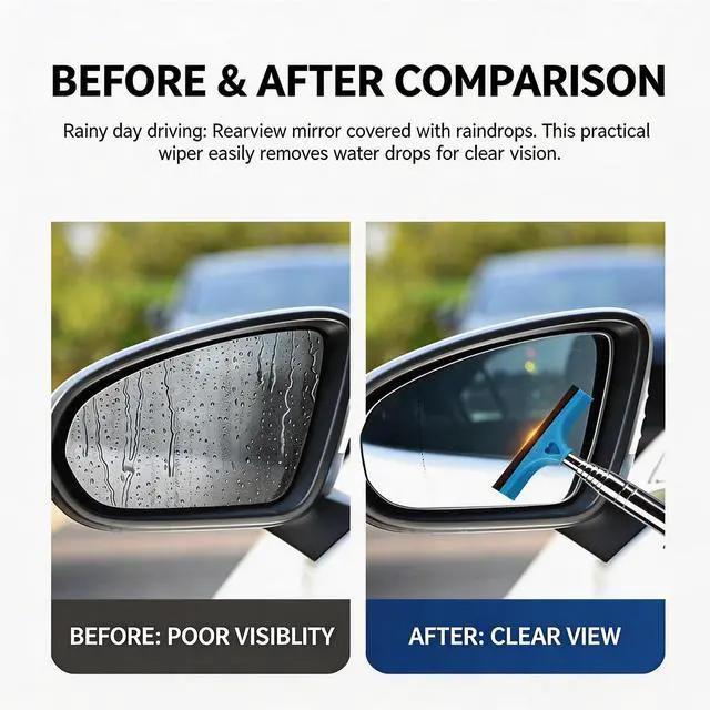 Alt view image 3 of 7 - 4 Pack Car Rearview Side Mirror Squeegee with Retractable Handle | for Car Windshield, Tile Walls, Bathroom, Window, Glass, Mini Portable Car Cleaning Tool for Rainy Foggy Weather