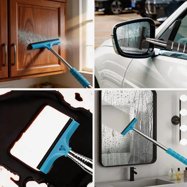 Alt view image 5 of 7 - 4 Pack Car Rearview Side Mirror Squeegee with Retractable Handle | for Car Windshield, Tile Walls, Bathroom, Window, Glass, Mini Portable Car Cleaning Tool for Rainy Foggy Weather