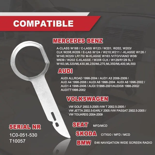 Alt view image 5 of 7 - Universal Pin Stereo Hooks Tools Car Radio Removal Tool Key DIN Release Keys Set Compatible with Audi, VW Volkswagen, Mercedes Benz, BMW (4PCS)