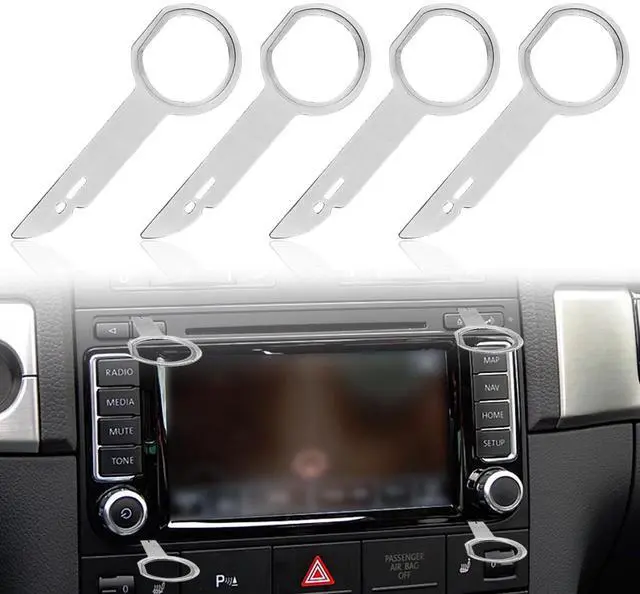 Main image of Universal Pin Stereo Hooks Tools Car Radio Removal Tool Key DIN Release Keys Set Compatible with Audi, VW Volkswagen, Mercedes Benz, BMW (4PCS)