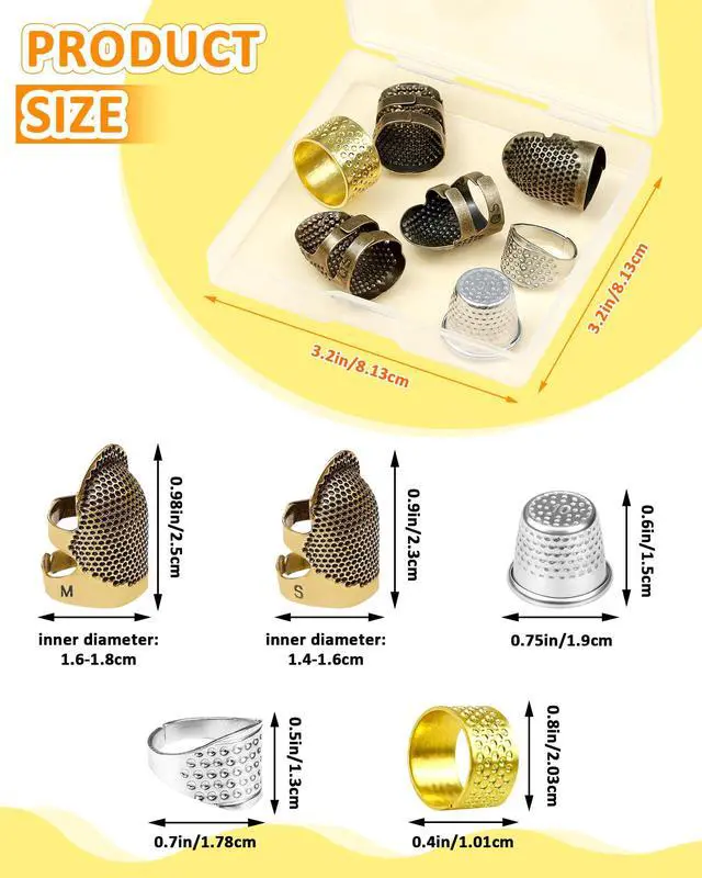 Alt view image 2 of 5 - Thimble Kit 7 PCS Sewing Thimbles for Hand Sewing, Metal Finger Protectors, Thimble Ring for Quilting and Embroidery