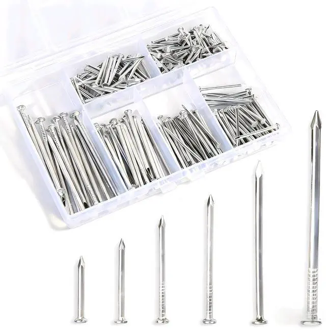 Main image of 280 Pcs Nail Assortment Kit, 6 Sizes Finishing Nails for Hanging Pictures, Maximum Length 2 Inches Galvanized, Long and Small Nails for Wall Art