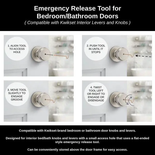 Alt view image 2 of 6 - Bedroom/Bathroom Door Steel Emergency Release Tool Compatible with Kwikset Interior Levers and Knobs (6), Gold Color