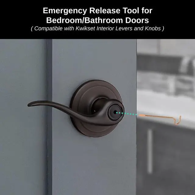 Alt view image 3 of 6 - Bedroom/Bathroom Door Steel Emergency Release Tool Compatible with Kwikset Interior Levers and Knobs (6), Gold Color