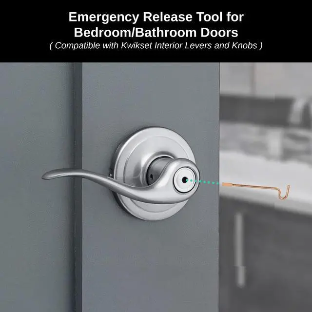Alt view image 4 of 6 - Bedroom/Bathroom Door Steel Emergency Release Tool Compatible with Kwikset Interior Levers and Knobs (6), Gold Color