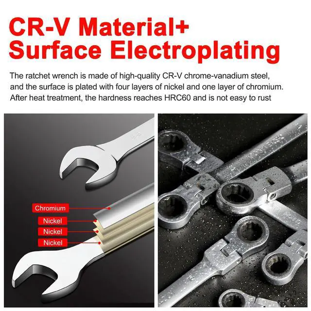 Alt view image 2 of 7 - Ratchet Wrench, CR-V Chrome-vanadium Steel 8mm Wrench | 180 ° Adjustable Combination Wrenches, Double-end Ratchet Wrench, Anti-slip Rust-proof, Labor-saving Tools