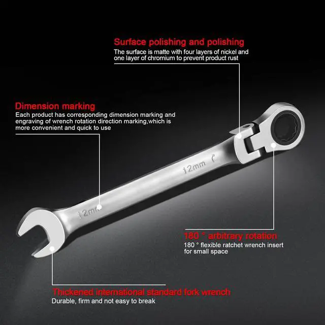 Alt view image 5 of 7 - Ratchet Wrench, CR-V Chrome-vanadium Steel 8mm Wrench | 180 ° Adjustable Combination Wrenches, Double-end Ratchet Wrench, Anti-slip Rust-proof, Labor-saving Tools