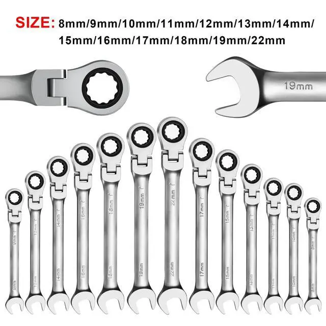 Alt view image 7 of 7 - Ratchet Wrench, CR-V Chrome-vanadium Steel 8mm Wrench | 180 ° Adjustable Combination Wrenches, Double-end Ratchet Wrench, Anti-slip Rust-proof, Labor-saving Tools