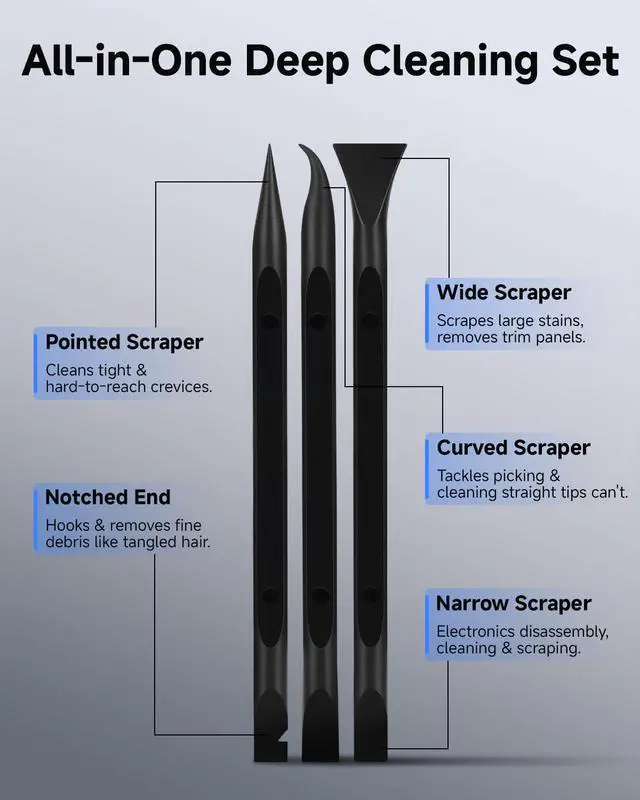 Alt view image 2 of 7 - 9-Piece Detailing Picks, Plastic Scrapers Non Scratch, Car Crevice Cleaning Tool for Tight Gaps, Remove Stickers, Labels, Grease & Grime