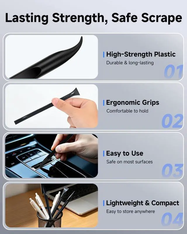 Alt view image 3 of 7 - 9-Piece Detailing Picks, Plastic Scrapers Non Scratch, Car Crevice Cleaning Tool for Tight Gaps, Remove Stickers, Labels, Grease & Grime