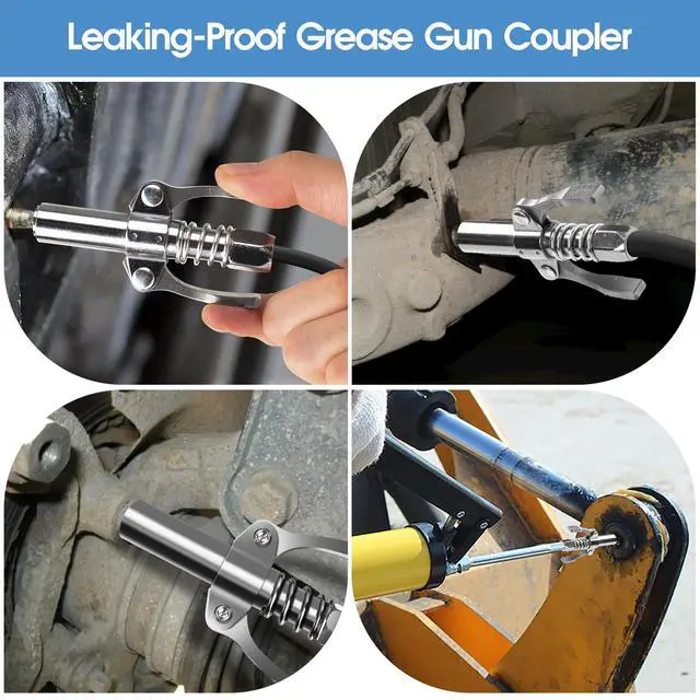 Alt view image 2 of 7 - Locking Grease Gun Coupler, 12000 PSI, 6-Jaw Quick Release Tip | Dual-handle quick release improves control, while 6 thickened jaws grip Zerk fittings; supports 1/8"-27 NPT grease guns.
