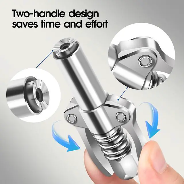 Alt view image 3 of 7 - Locking Grease Gun Coupler, 12000 PSI, 6-Jaw Quick Release Tip | Dual-handle quick release improves control, while 6 thickened jaws grip Zerk fittings; supports 1/8"-27 NPT grease guns.