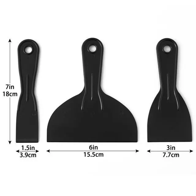 Alt view image 2 of 7 - Plastic Putty Knife Set - 3Pcs Black Plastic Scraper Tool, 1.5"/3"/6" Sizes Spackle Knife for Spackling, Painting, Drywall, Arts and Crafts, Tile Jobs, Tamale Making