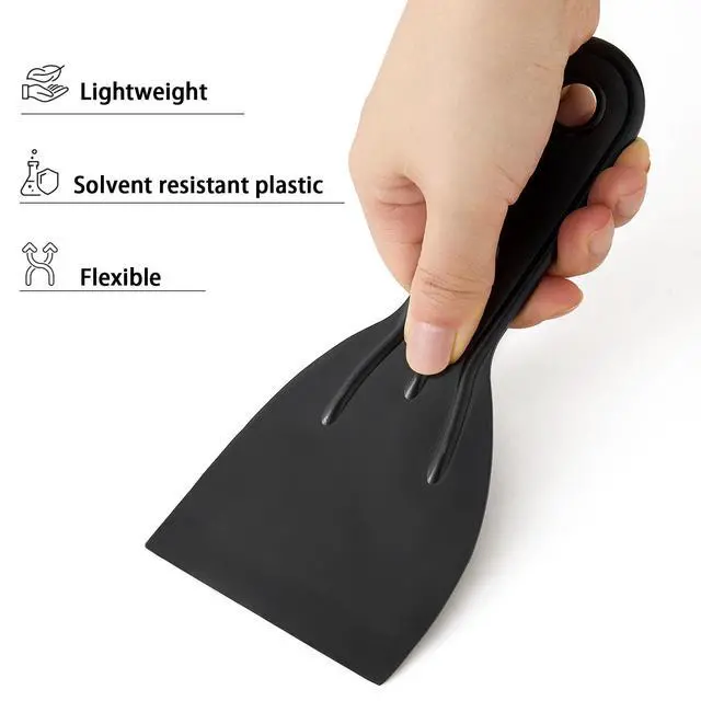 Alt view image 3 of 7 - Plastic Putty Knife Set - 3Pcs Black Plastic Scraper Tool, 1.5"/3"/6" Sizes Spackle Knife for Spackling, Painting, Drywall, Arts and Crafts, Tile Jobs, Tamale Making