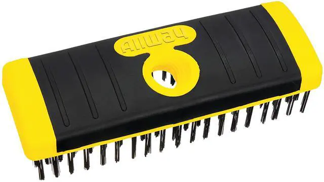 Alt view image 2 of 5 - Carbon Steel Wire Scrub Brush Block | Soft-Grip, Threaded Pole Socket, Chemical and Solvent Resistant Bristles