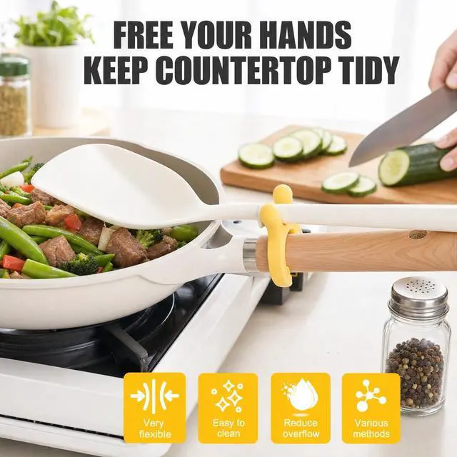 Alt view image 2 of 6 - 3PCS Silicone Pot Handle Holder & Spatula Rest, 2026 Upgraded Heat Resistant Spoon Holder for Stove Top, Anti-Scalding Utensil Rest & Steam Releaser Pot Clip, Non-Slip Kitchen Gadgets Organizer Kit
